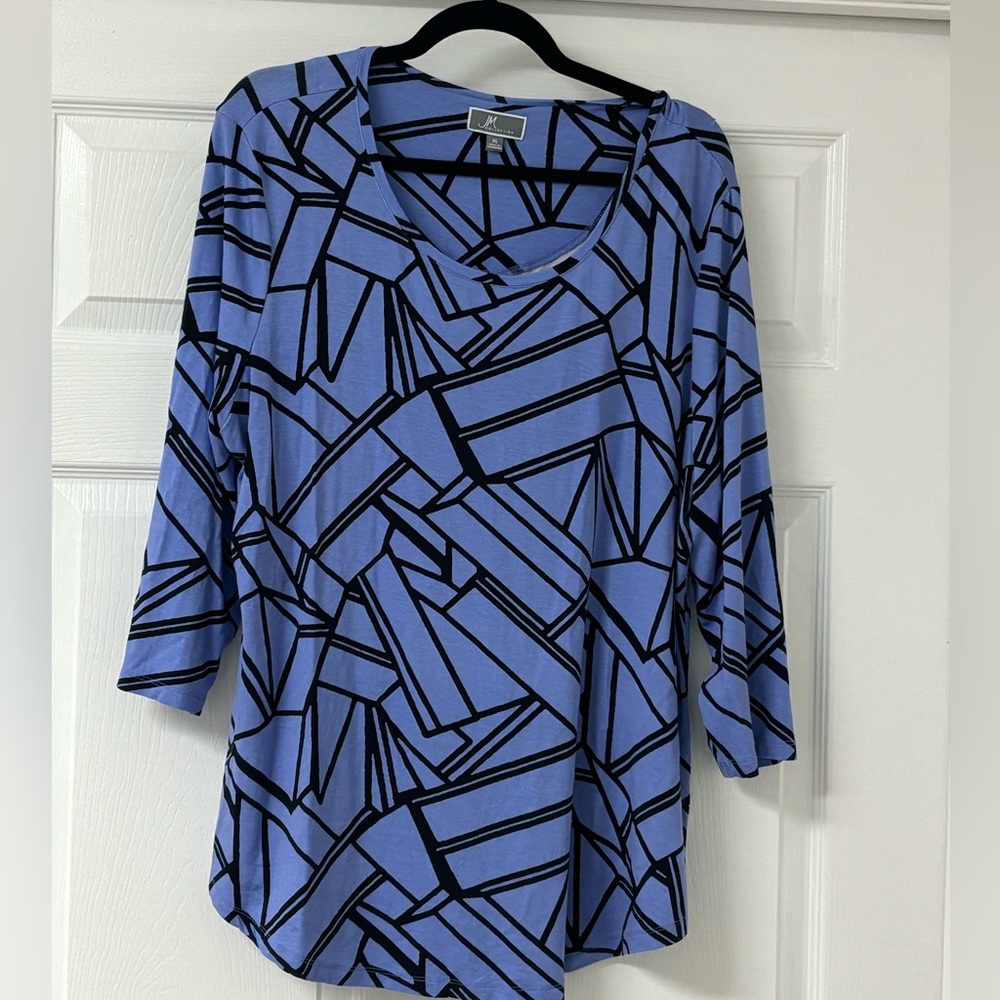 JM Collection Periwinkle Blue Geometric Print Long Sleeve Top
